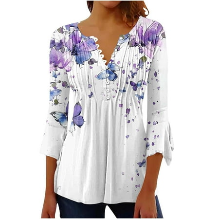 Fall Blouses for Women 2025 Work Womens Shirts Fall Womens T Shirts 3/4 Sleeve Womens Blouses Fall My Reorder List Trending Gifts