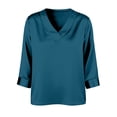 thumbnail image 6 of V Neck 3/4 Length Sleeve Silk Satin Blouses for Women Dressy Casual Loose Fit Tops Comfy Lightweight Silky All Season Shirts, #01 Royal Blue, M, 6 of 6