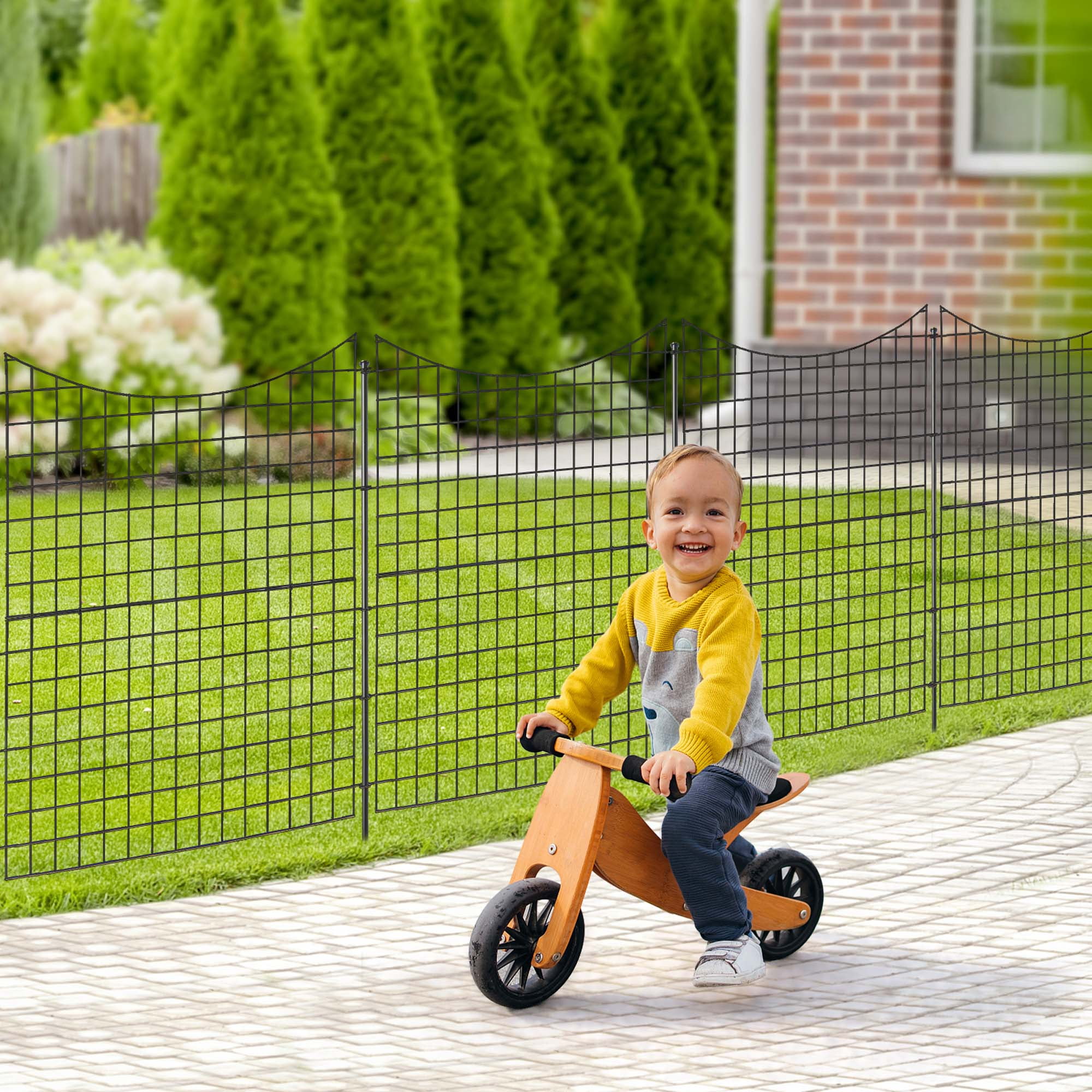 Costway 39'' Tall Outdoor Animal Barrier Decorative Garden Fence with 5 Panels & 5 Stakes