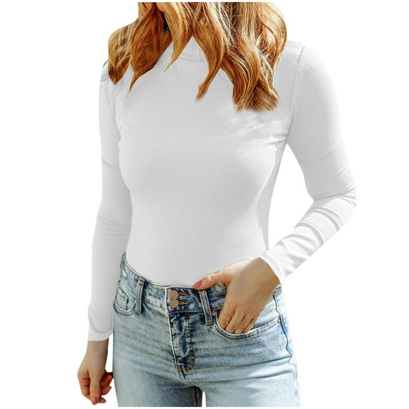 AherBiu Winter Tops for Women Ribble Knitted Turtleneck Long Sleeve Stretch Slim Fitted Pullover Basic Layer Sweater