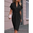 thumbnail image 6 of Women'S V Neck Elegant Dress Irregular Sleeve Solid Color Bodycon Midi Cocktail Gown Black XL, 6 of 7