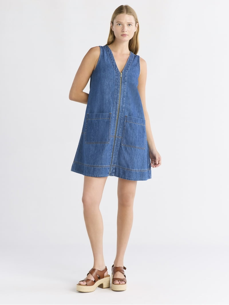 Free Assembly Women's Sleeveless V-Neck Denim Mini Dress, Sizes XS-XXL, Lightweight Cotton - Walmart.com Free Assembly Women's Sleeveless V-Neck Denim Mini Dress, Sizes XS-XXL, Lightweight Cotton - Walmart.com