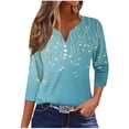 thumbnail image 4 of Jsaierl 3/4 Sleeve Womens Tops Plus Size Button Up V Neck Shirts Retro Print Ladies Blouses Going Out Retro T-shirts Top S-3XL, 4 of 6