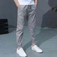 thumbnail image 5 of KAUOD Boys Straight Uniform Pants Thin Cuff Elastic Waist Plain Long Trousers with Pockets Kids Pull on Casual Trousers, 5 of 8