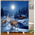 thumbnail image 3 of 4PCS Deer Shower Curtain Set, Country Mountain Pine Tree Foggy Woodland Elk Birds Wildlife Animals Hunting Lake Cabin Rustic Farmhouse Bathroom Decor, Non-Slip Bath Mat, Crescent Moon, 3 of 7