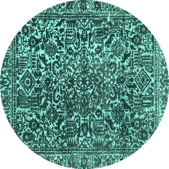 Ahgly Company Machine Washable Indoor Round Abstract Turquoise Blue Modern Area Rugs, 4' Round