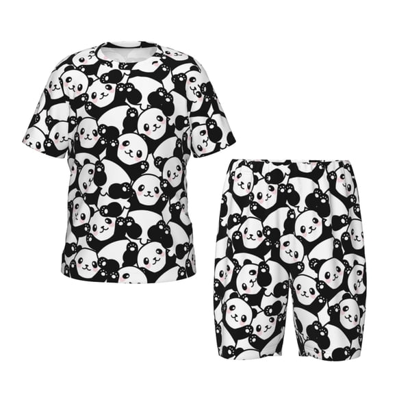 Balery Cute Panda (3) Conjunto de Pijama Infantil de Manga Corta con Estampado – Ropa de Dormir de Algodón Suave-Large