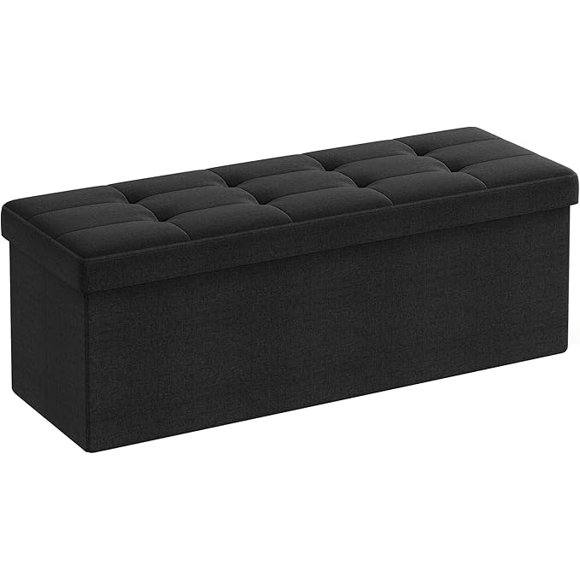 SONGMICS Banco de Almacenamiento, Baúl, Caja de Almacenamiento, Plegable, Carga de 300 kg, 120 L, 110 x 38 x 38 cm, Negro
