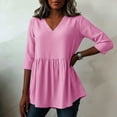 thumbnail image 6 of Tbopshirt Womens Blouses Summer Tops for Women Stripe Round Neck Three Quarter Sleeve 3/4 Sleeve T-shirt Loose,Pink, 6 of 6