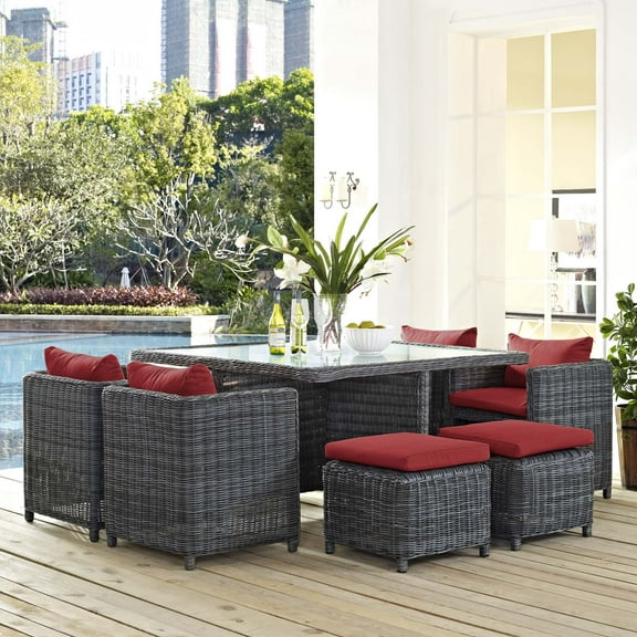 Modway Summon 9 Piece Outdoor Patio Sunbrella® Dining Set in Canvas Gray
