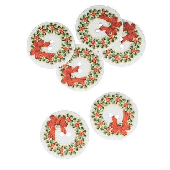 Mibo 5pcs Nylon Resin Button - 2 Hole - Christmas Wreath Sublimation Print - 44L(28mm) - Red/Green