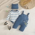 thumbnail image 2 of UAYOTSE Baby Boys 3 Piece Cartoon Overalls Outfit Stripe Bodysuit Jumpsuit Ear Hat Infant Fall Winter Clothes Set Size 6-12 Months, 2 of 8