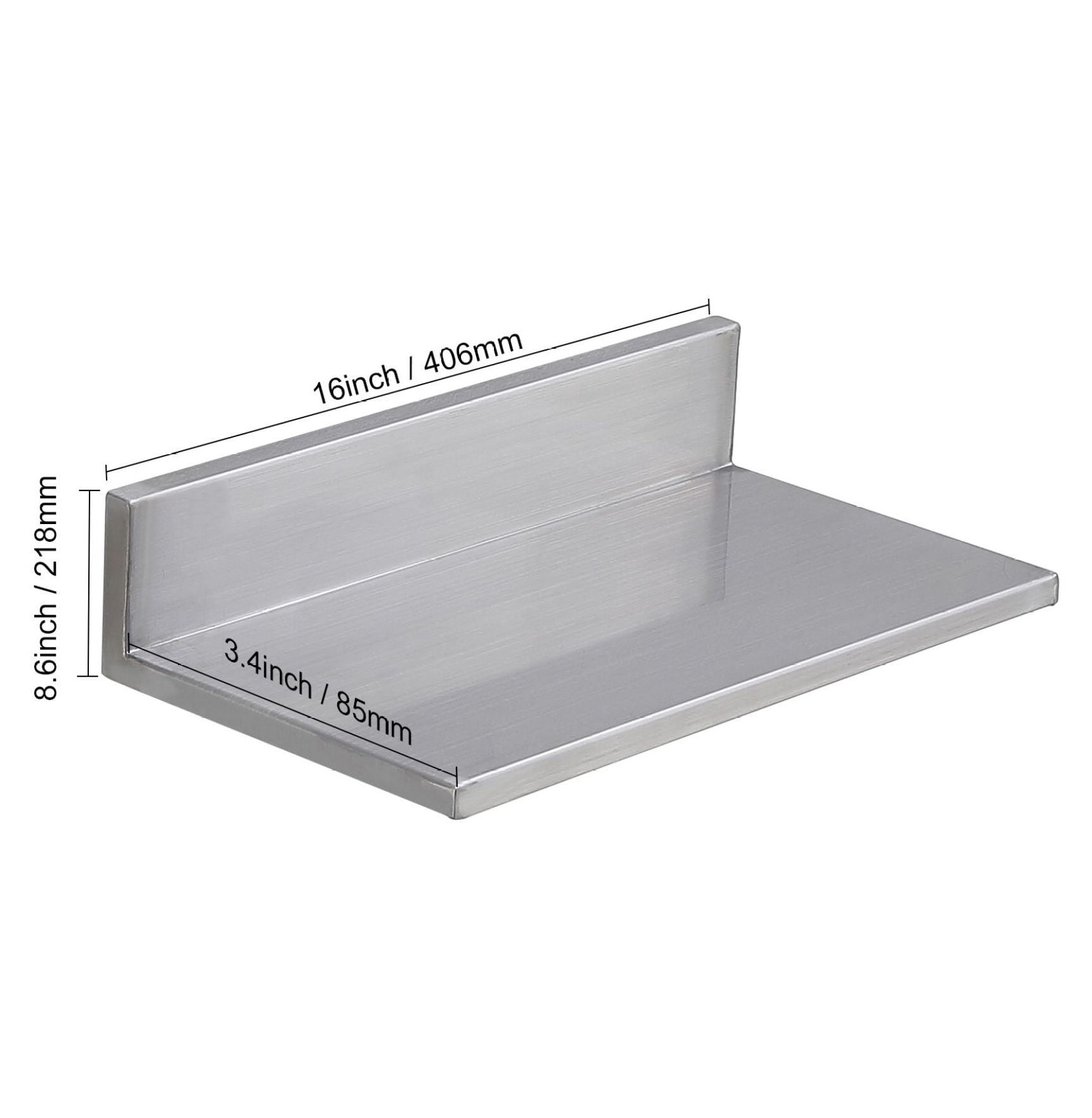 Stainless Steel Shelf 8.6x16 Inch, Wall Mounted Floating Shelves with Backsplash, 44lbs Capacity, Heavy Duty Storage for Kitchen, Restaurant, Bar, Hotel