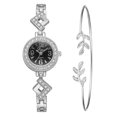 thumbnail image 1 of Reloj femenino con diamantes de imitación y esfera redonda de cuarzo con correa de aleación y pulsera (negro plateado), 1 of 4
