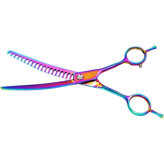 ABCISI Curved Thinning Shears dog Grooming Scissors, Downward Curved Chunkers Hair Trimming Colorful Dog Blending Scissors, Pet Grooming Scissors for Cat Home Use, 7 Inch