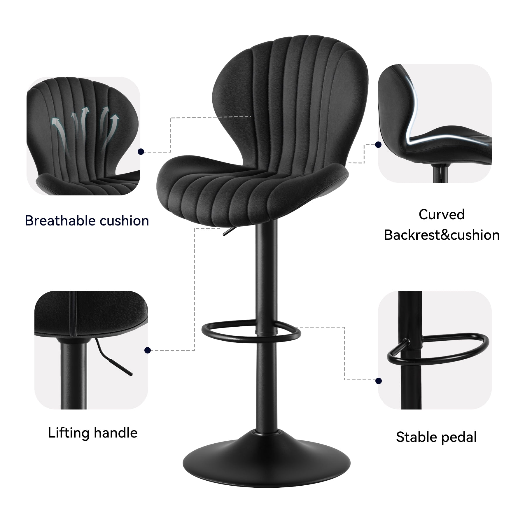 Hawsaiy Bar Stools Set of 1, Modern Swivel Bar Chairs with Mid Back and Adjustable Seat Height,Blcak