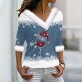 thumbnail image 1 of Jusqu'à 50 % de Réduction! Aqestyerly Hauts de Noël à Manches Longues pour Femmes, Pull Imprimé Col en V Manches Longues, 1 of 3