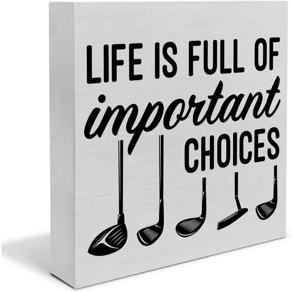Zomyto 5"x5" Rustic Life is Full of Important Choices Wooden Box Sign Desk Decor,Golf Life Wood Block Sign