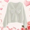 thumbnail image 4 of Women Christmas Sweaters Novelty Valentine Day Cute Bow Tie V Neck Solid Knitted Tops Long Sleeve Holiday Casual Warm Blouses, 4 of 5