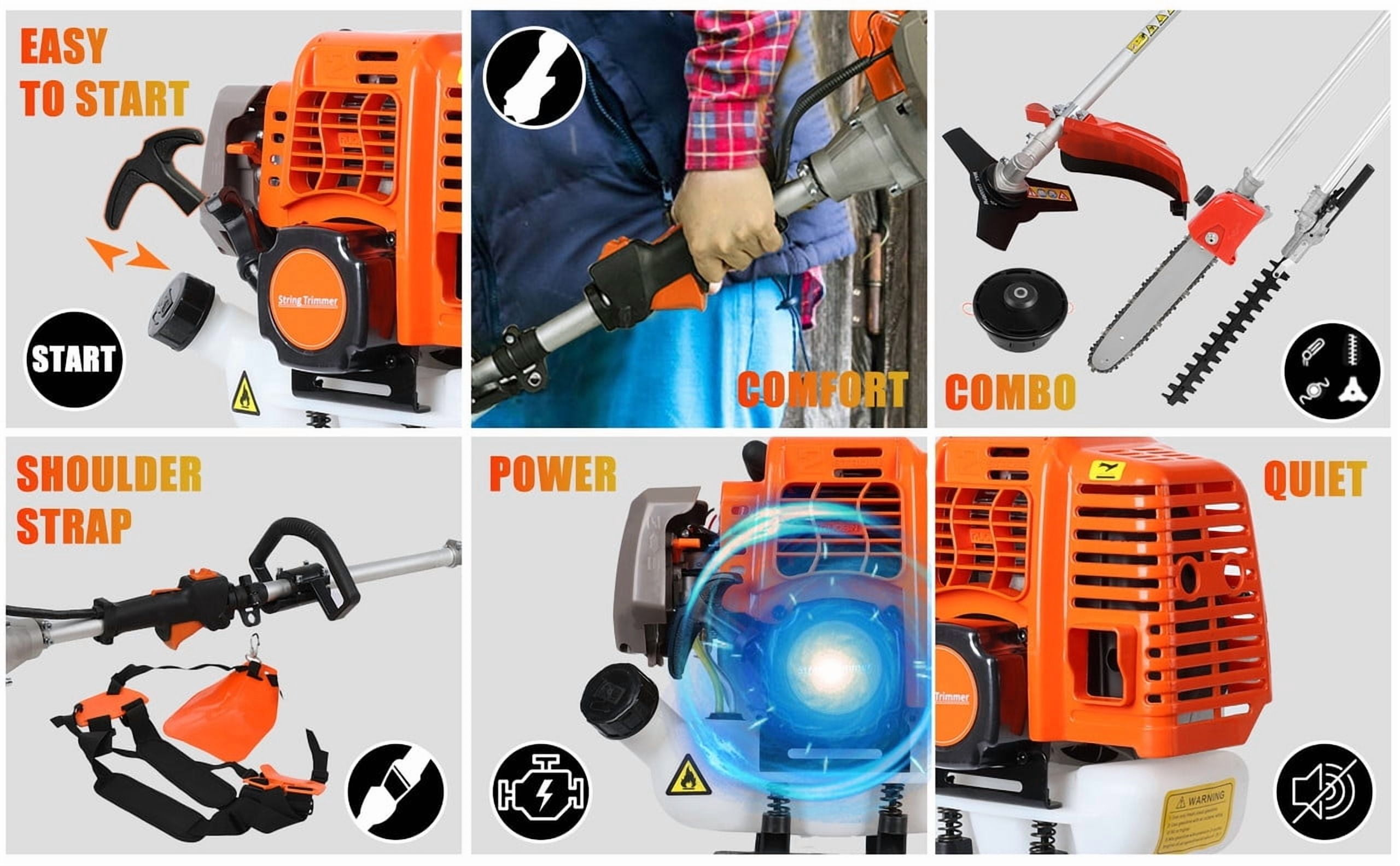 Gas Weed Eater, 52cc 2-Stroke 5 in 1 Multi-Functional Petrol Hedge Trimmer Chainsaw Brush Cutter Weed Wacker Weed Eater Gas Powered String Trimmer
