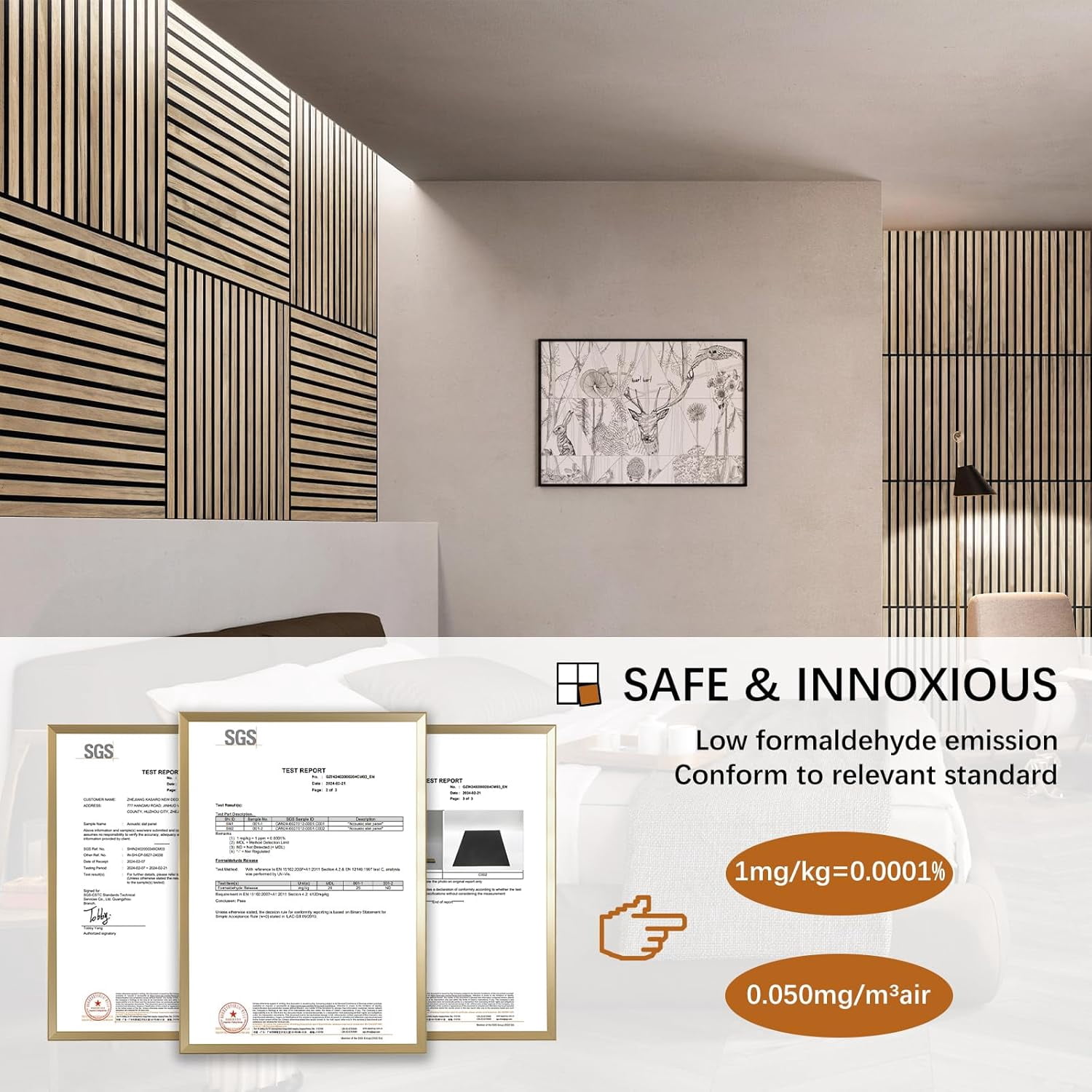 UNISOAR 23.6" x 23.6" Genuine Wood Veneer Acoustic DIY Wall Panels 3D Slat Decorative (4 Pcs)
