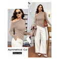 thumbnail image 2 of Women'S Off Shoulder Tops Dressy Long Sleeve Asymmetrical Slim Fit Going Out Fall Blouse Ruched Shirts Camel XS, 2 of 6