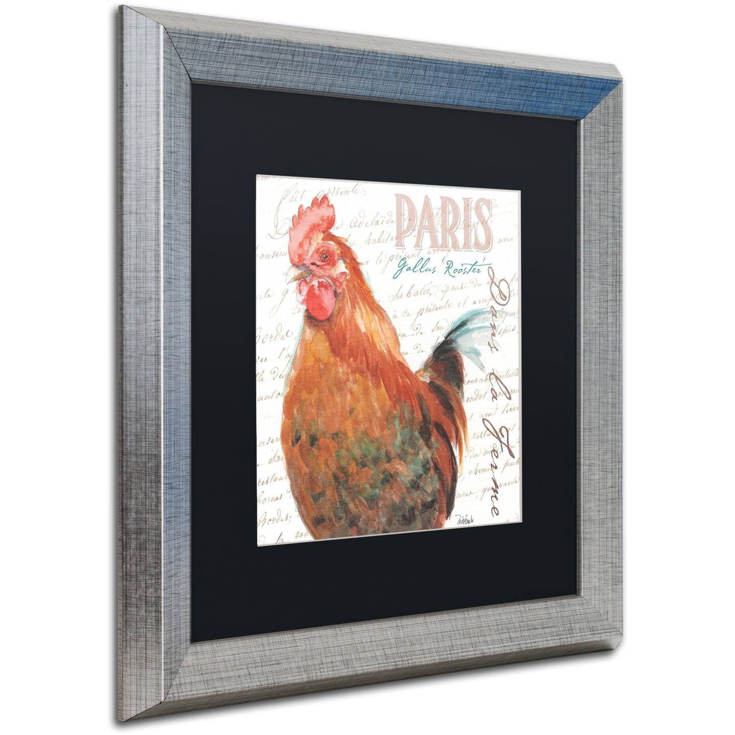 Trademark Fine Art "Dans la Ferme Rooster II" Canvas Art by Jennifer Redstreake Black Matte, Silver Frame