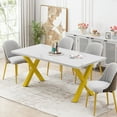 thumbnail image 1 of 70.87"Modern Square Dining Table with Printed White Marble Table Top+Gold X-Shape Table Leg, 1 of 9