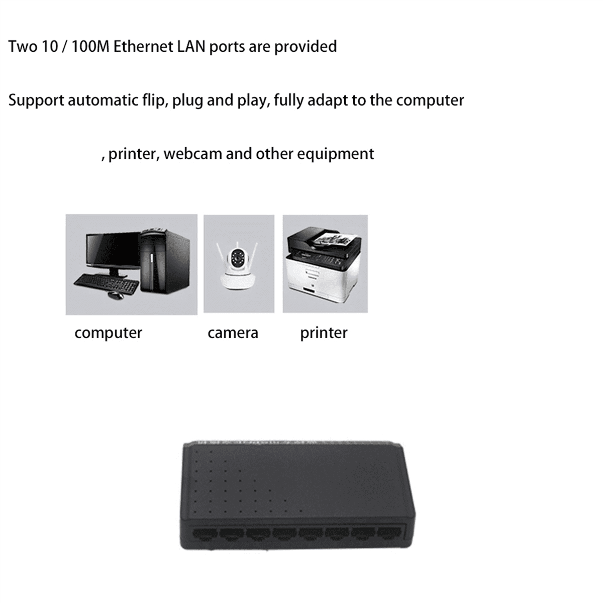 10X 8 Ports 6+2 POE Switch Injector Power over RJ45 Ethernet Family Network System 10/100M Without Power Adapter