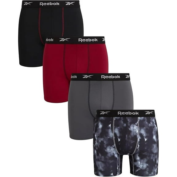 REEBOK MEN'S PACK 4 - 243 SMOKE BURGUNDY- MEDIUM - UNDERWEAR X4 BOXER BRIEF P108