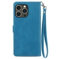 thumbnail image 2 of SaniMore Case for iPhone 14 Pro 6.1" 2022, PU Leather Zipper Wallet Detachable Lanyard Retro Embossed Flower Crad Slots Flip Kickstand Full Body Protective Drop-proof Case For iPhone 14 Pro, Blue, 2 of 15