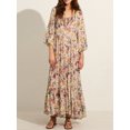 thumbnail image 3 of Women Long Dress, 3/4 Sleeve Dress V Neck Flower Print Loose Summer Casual Swing Dress, 3 of 8