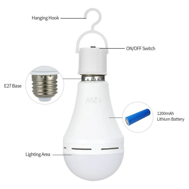 Lot de 2 ampoules LED d'urgence rechargeables multifonctionnelles AC100 ~  240 V 12 W pour extérieur pour panne de courant, camping, fêtes de jardin -  E26/E27 