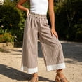 thumbnail image 5 of Ohufall Girls Pants Lace Hem Elastic Waist Wide Leg Casual Pants Kids Thin Comfort Striped Pant 2-14T, 5 of 5