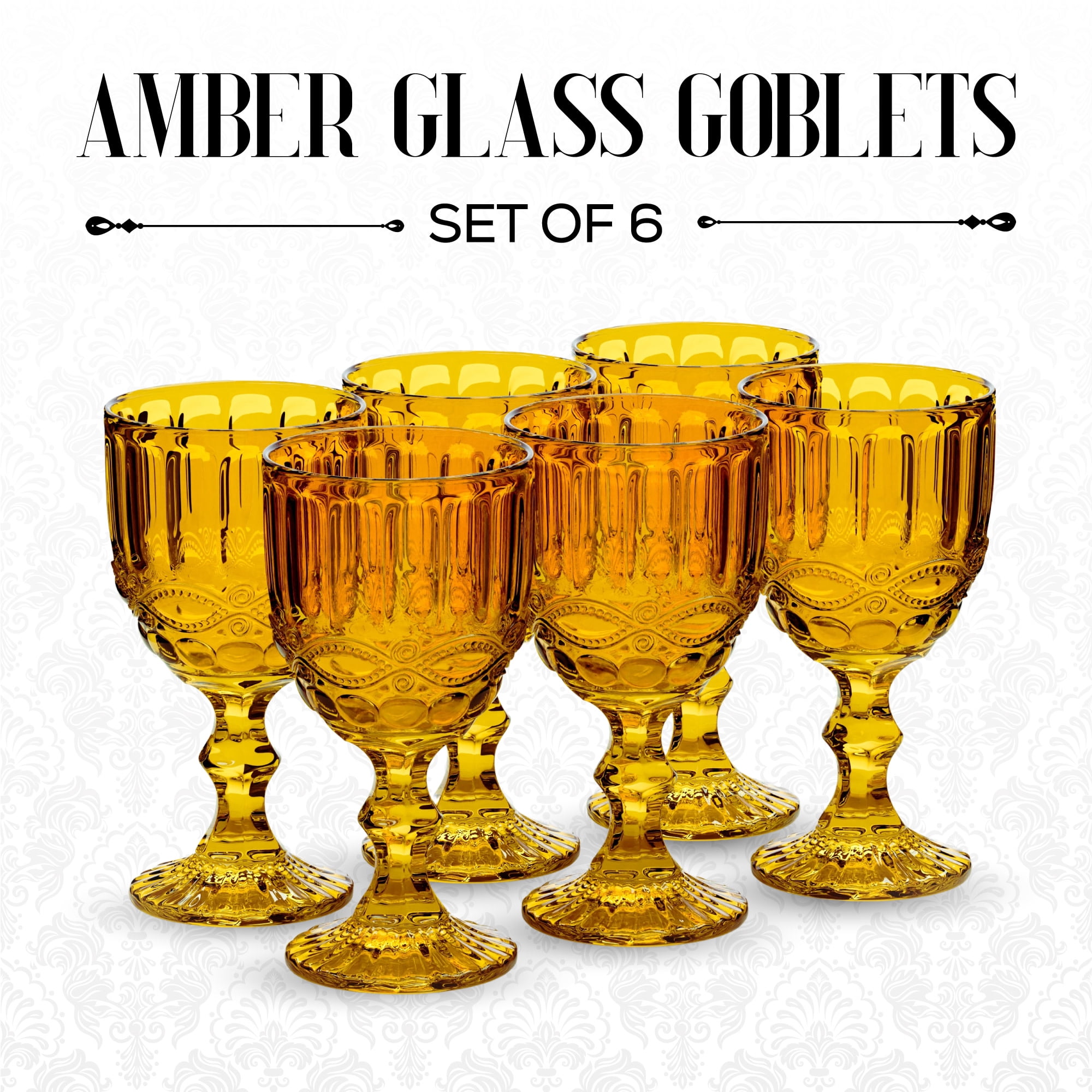 Elle Decor Stylish Glass Goblets, Set of 6 - 8.4oz Stemmed Wine Glasses for Red/White Wine - Elegant Drinkware for Entertaining, Special Occasions, Dinner Parties, Summer Celebrations (Amber)