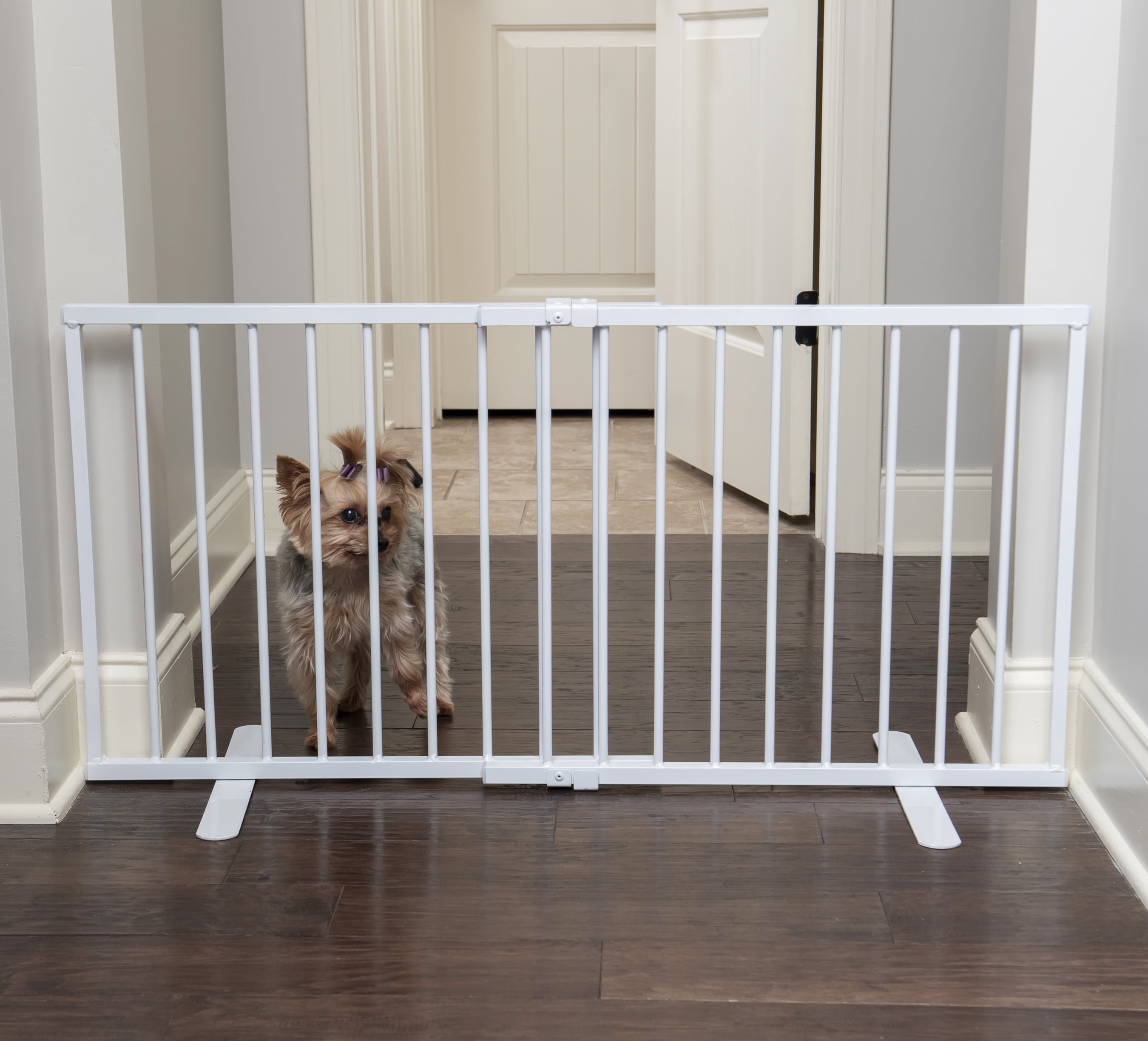 Cardinal Gates MSOG Metal Step Over Pet Gate - Adjustable Short Dog Gate - 20 Inches Tall - 24 Inches to 41 Inches Wide - White