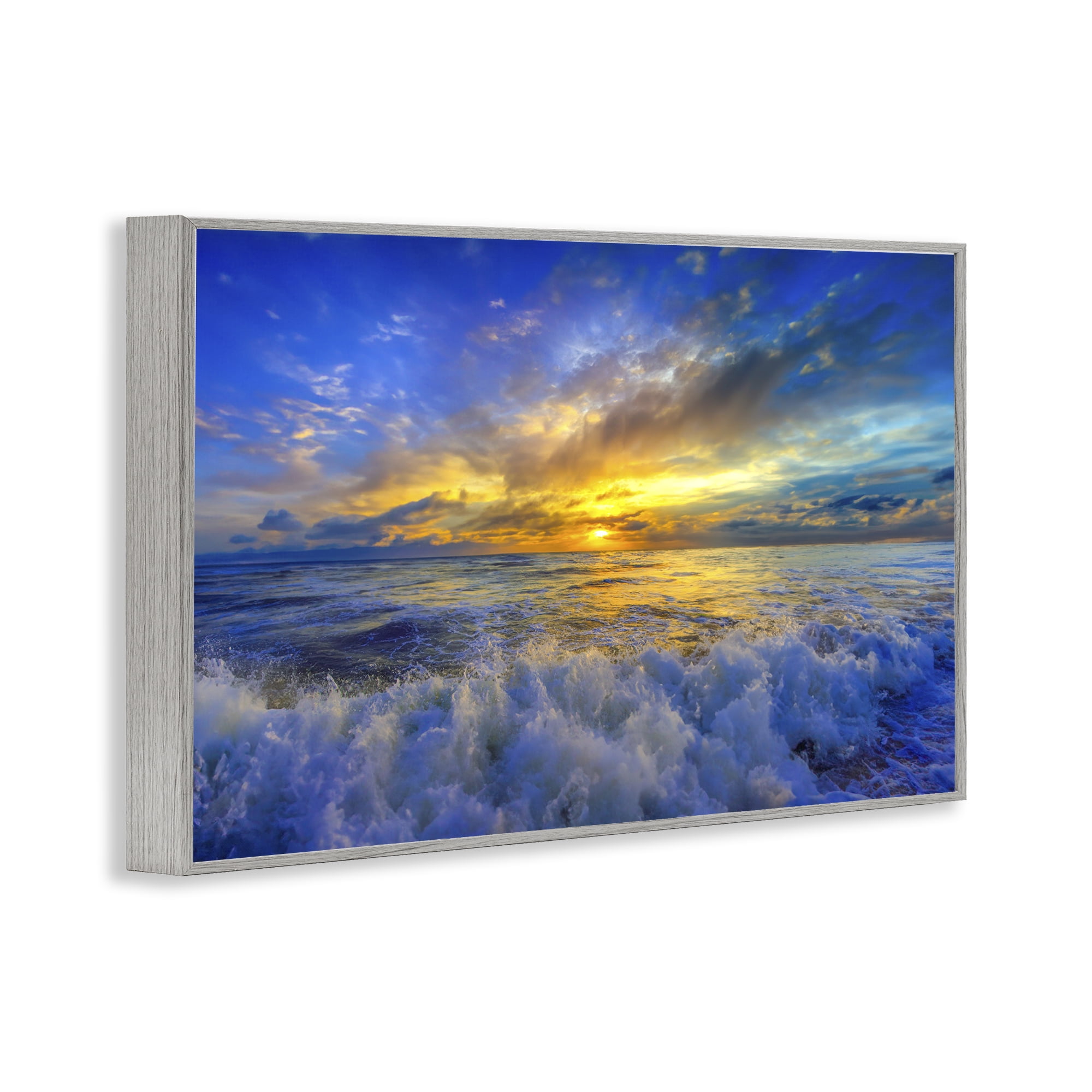 Stupell Industries Golden Blue Sunset over Waves Gray Framed Giclee Art, design by Eszra Tanner