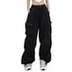 thumbnail image 2 of Pantalones casuales de pierna ancha para mujer, pantalones cargo informales sueltos con cordón y bolsillos grandes laterales con puños ceñidos, color negro M, 2 of 12