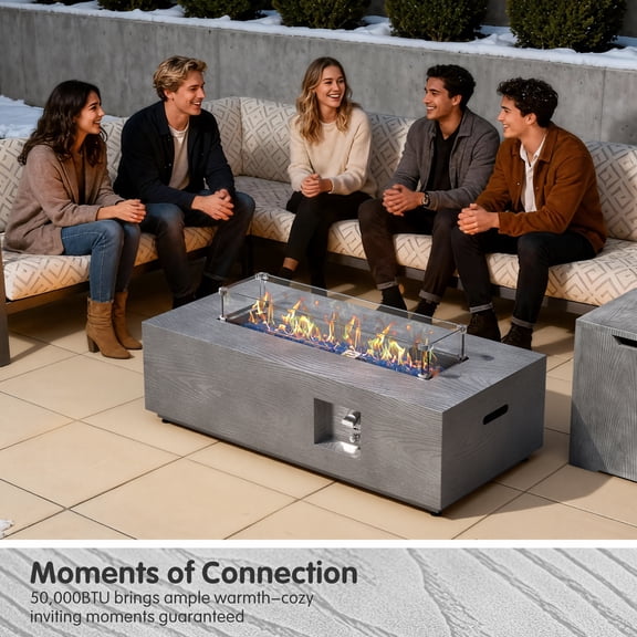 42 in. Retangular Coating Steel Propane Firepit Table, 50,000 BTU Gas Fire Pit Table in Gray Wood Grain