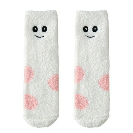 

Zhiyuan 1 Pair Coral Fleece Socks Smiley Face Pattern Keep Warm One Size Funny Thick Middle Tube Socks for Daily Use