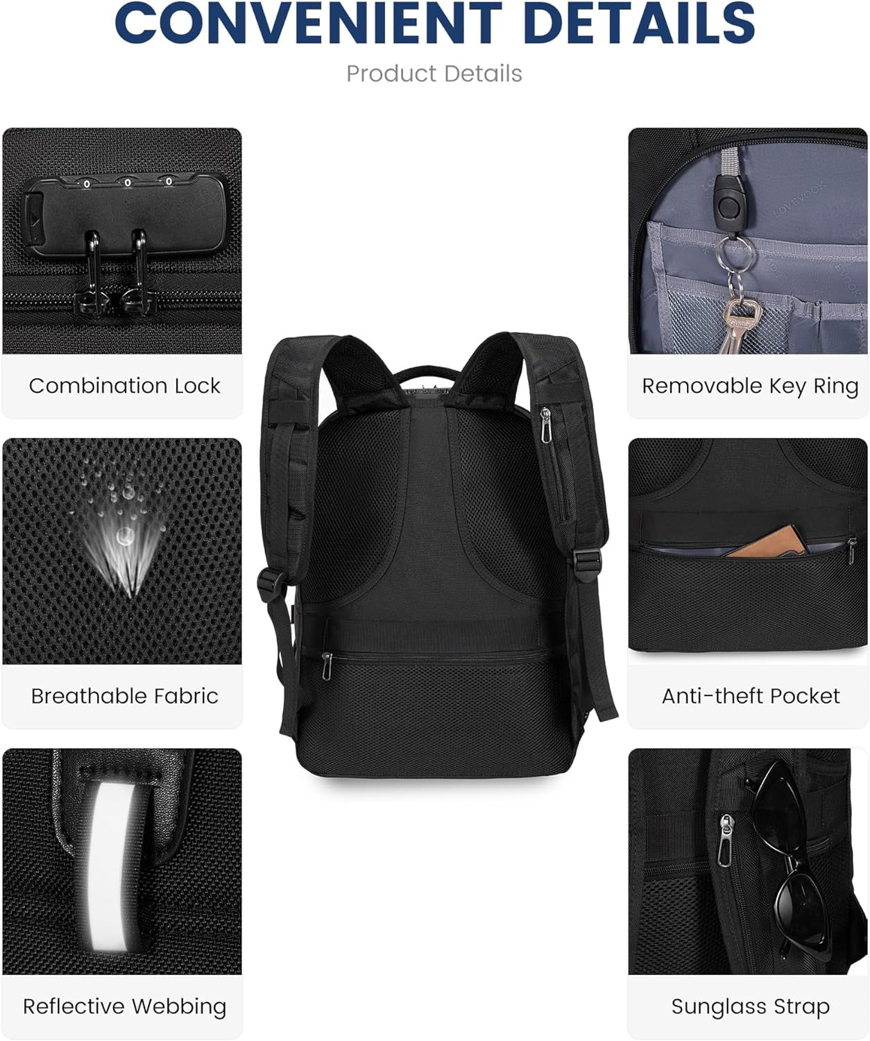 Lovevook Men Travel Backpack, Waterproof Laptop Bag 17", Anti-Thelf Work Bag College Book Bag Teacher Backpack with Lock