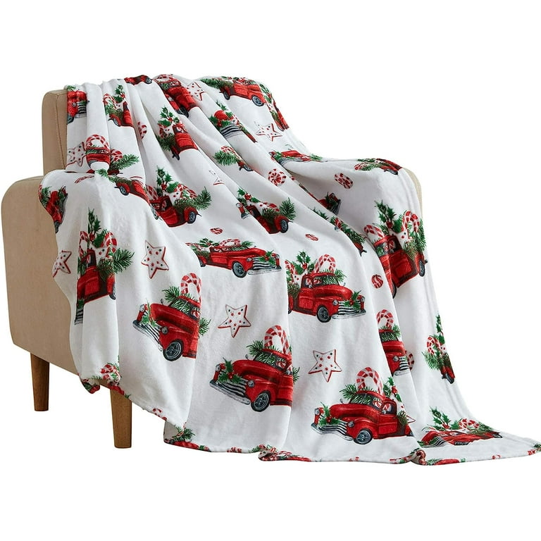 Serafina Home Vintage Christmas Holiday Fleece Blanket Rustic Red Truck with Sugar Cookies Candy Canes and Mints Walmart