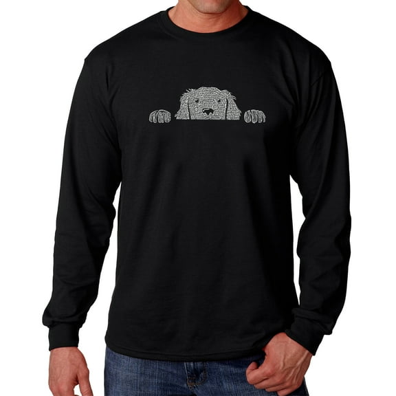 Men's Word Art Long Sleeve T-shirt - Peeking Dog