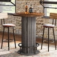 thumbnail image 4 of Finmind 39.4" Round Bar Table, Wood Bistro Pub Table with Metal Ring Footrest, Brown & Gray, 4 of 7