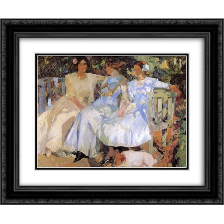 Joaquin Sorolla 2x Matted 24x20 Black Ornate Framed Art Print 'My Wife and Daughters in the Garden'