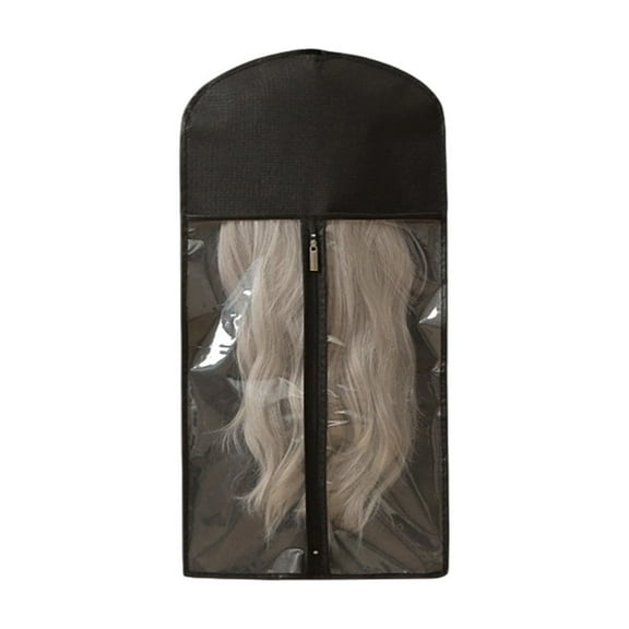 Hair Extension Holder & Wig Storage Bags with Hanger Dust-Proof Organizer for Hair Extensions, Wigs & Accessories (Black)