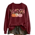 thumbnail image 3 of Halloween Sweatshirt for Women Oversized Charming Floral Pumpkin Embroidered Crewneck Sweatshirt with Fall Harvest Loose Fit Pullover Tops Brick Red L, 3 of 3