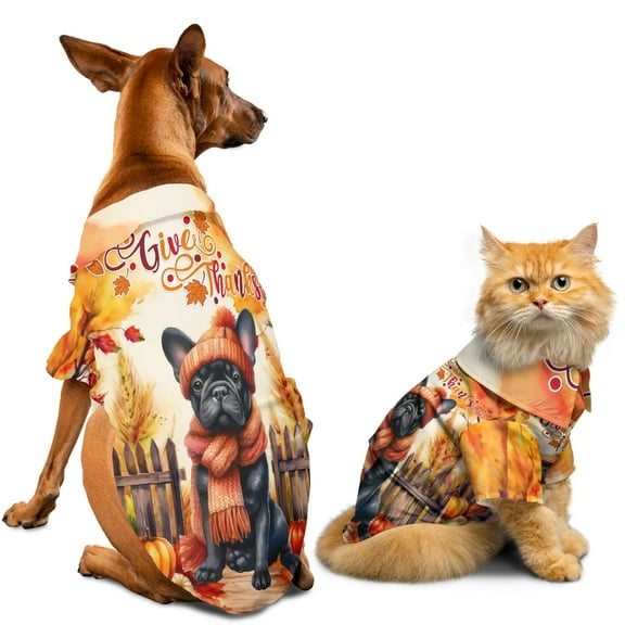 Happy Thanksgiving French Bulldog Give Thanks Fall Beanie Scarf Welcome Hawaiian Summer Shirt for Small Medium Large Dog Cat Dog Lover Gifts - 00020