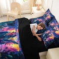 thumbnail image 4 of Feelyou Neon Rainbow Triceratops Bedding Comforter Set for Boys Girls Kids, Dreamy Dino Wildlife Queen Bedding Sets, Purple Blue, Black Reversible, 7 Pieces, 4 of 7