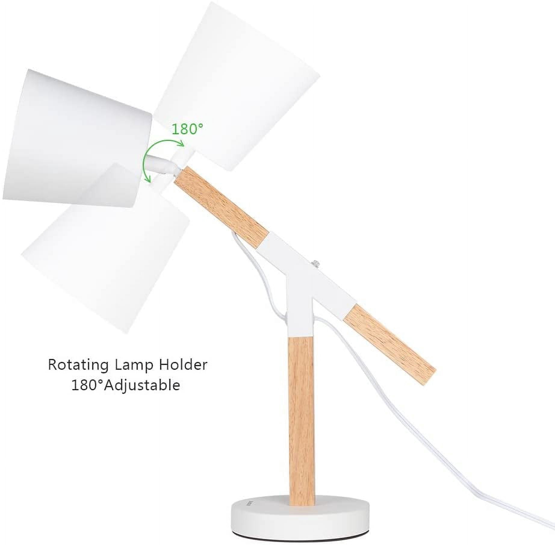Oumilen Wood Swing Arm White Bedroom Desk Lamp with Adjustable Head